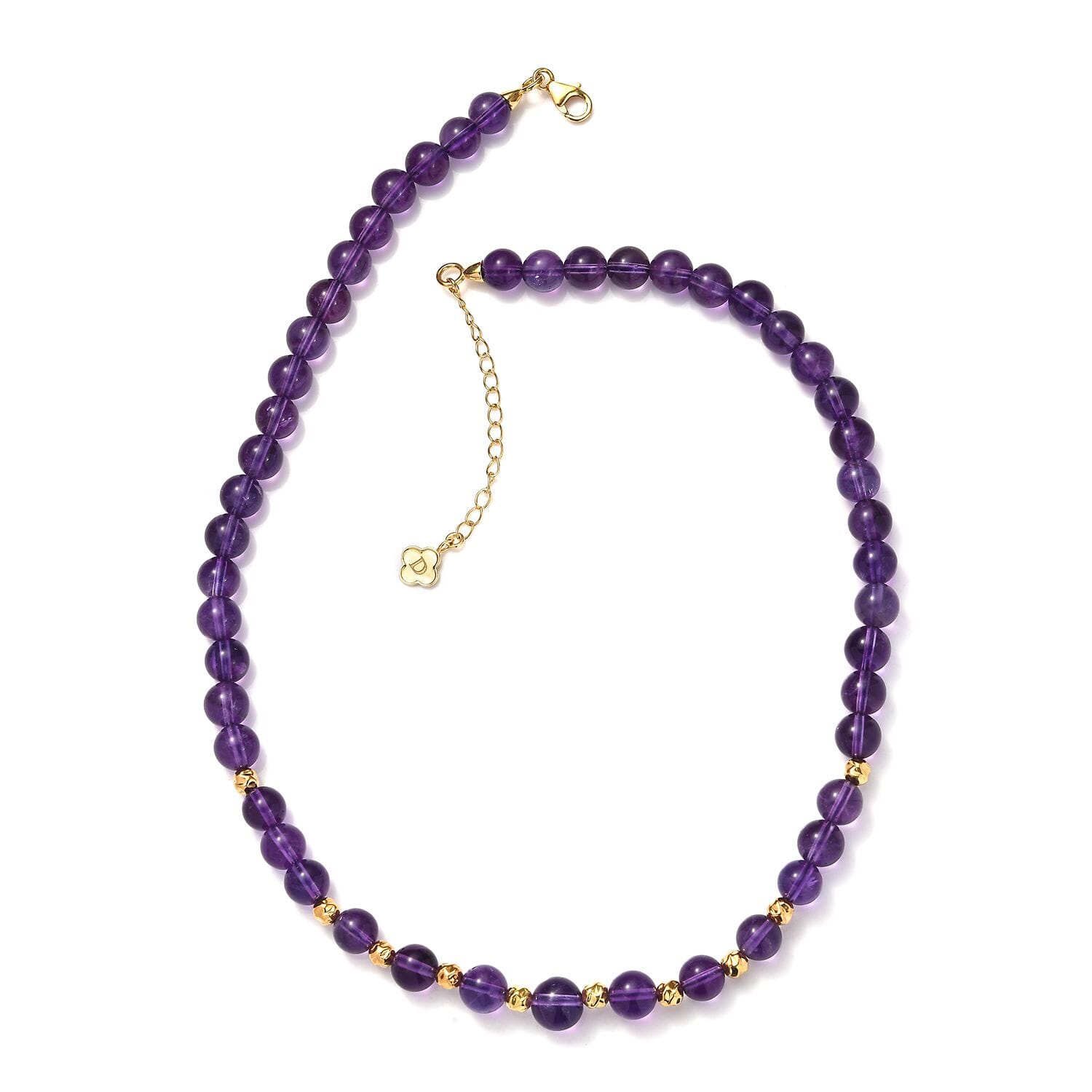Afrikanischer Amethyst Halskette ca. 45 cm + 5 cm Extender, 925 Silber 750 Gelbgold Vermeil ca. 175,00 ct.