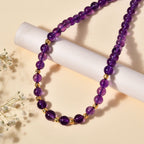 Afrikanischer Amethyst Halskette ca. 45 cm + 5 cm Extender, 925 Silber 750 Gelbgold Vermeil ca. 175,00 ct.