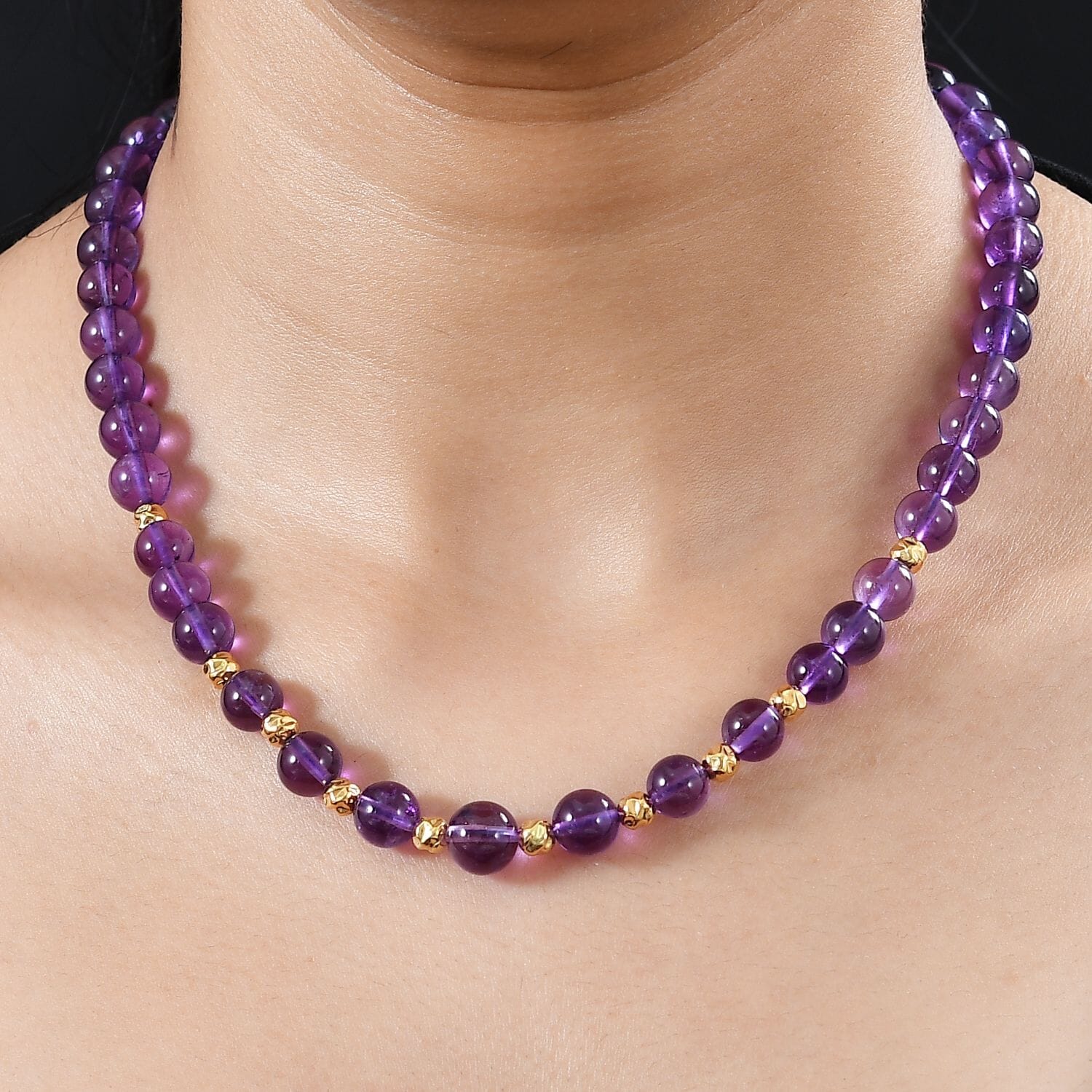 Afrikanischer Amethyst Halskette ca. 45 cm + 5 cm Extender, 925 Silber 750 Gelbgold Vermeil ca. 175,00 ct.