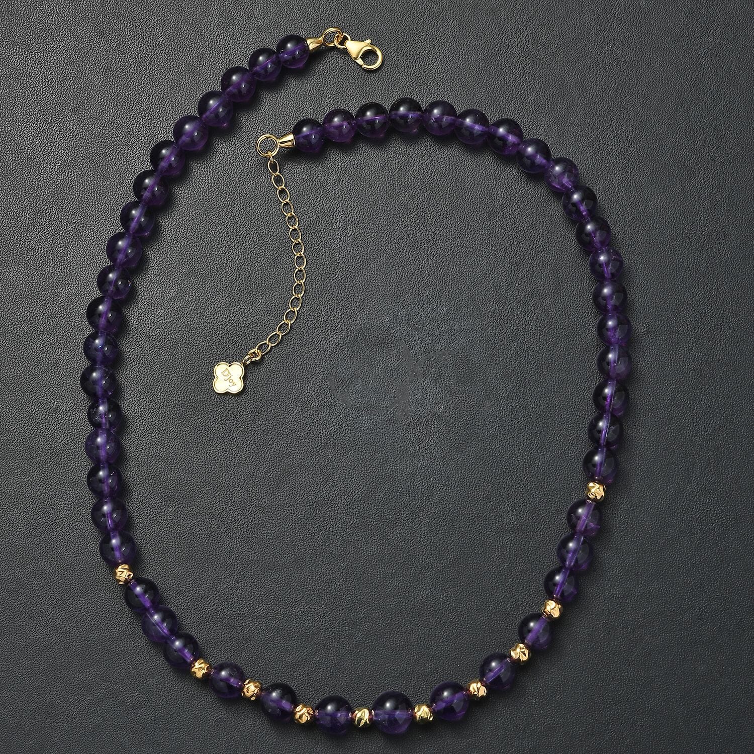 Afrikanischer Amethyst Halskette ca. 45 cm + 5 cm Extender, 925 Silber 750 Gelbgold Vermeil ca. 175,00 ct.