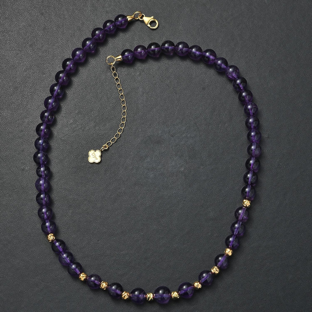 Afrikanischer Amethyst Halskette ca. 45 cm + 5 cm Extender, 925 Silber 750 Gelbgold Vermeil ca. 175,00 ct.