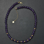 Afrikanischer Amethyst Halskette ca. 45 cm + 5 cm Extender, 925 Silber 750 Gelbgold Vermeil ca. 175,00 ct.
