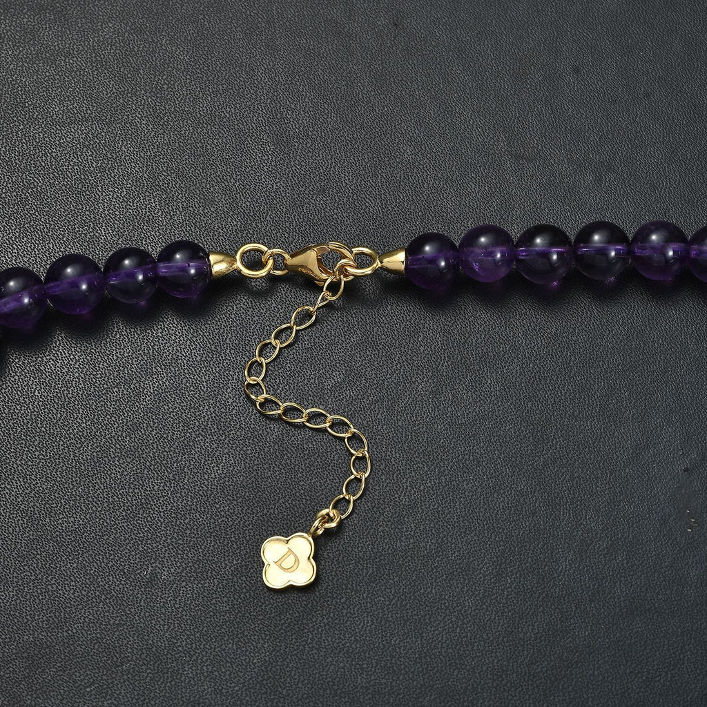 Afrikanischer Amethyst Halskette ca. 45 cm + 5 cm Extender, 925 Silber 750 Gelbgold Vermeil ca. 175,00 ct.