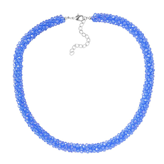 Blaue Kristallperlen-Halskette, ca. 50 cm+ 5 cm Extender