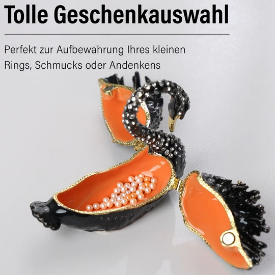 Exquisite Schmuckbox in Schwanenform - Weiße Emaille mit funkelnden Strasssteinen, 7 x 6,5 cm