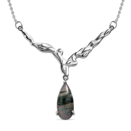 Moosachat Halskette ca. 45 cm 316L Edelstahl ca. 5.67 ct