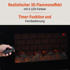 Elektrischer Wandkamin-Heizlüfter, Schwarz - Fernbedienung, 3D-Flammeneffekt, 5 LED-Farben, einstellbare Temperatur, Timer Überhitzungsschutz, langlebiges Metallgehäuse, 66 x 10 x 44 cm