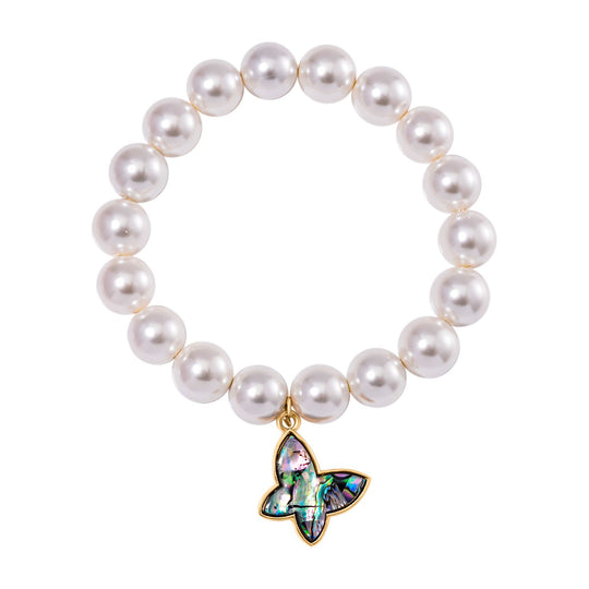 Sleeping Beauty türkisfarbenes Muschelkernperle und Abalone Muschel flexibles Armband, Legierung vergoldet