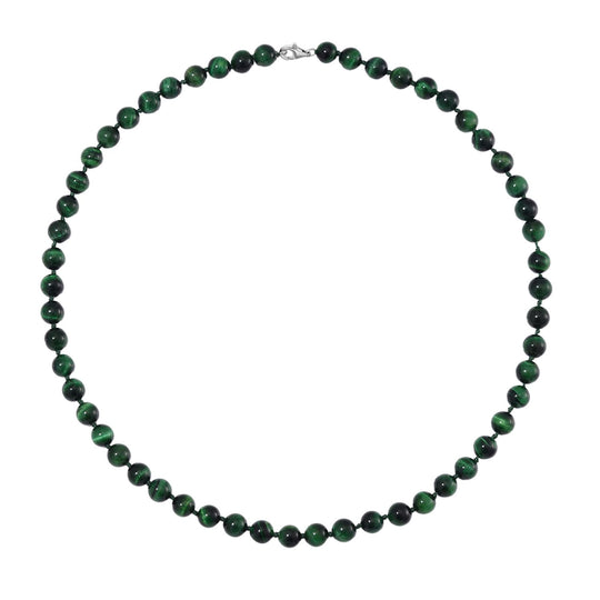 Grüne Tigerauge Halskette ca. 50 cm 925 Silber rhodiniert ca. 208.50 ct