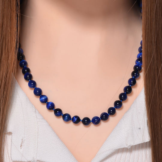 Blaue Tigerauge Halskette ca. 50 cm 925 Silber rhodiniert ca. 208.50 ct
