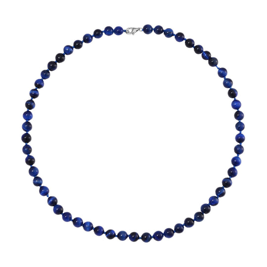 Blaue Tigerauge Halskette ca. 50 cm 925 Silber rhodiniert ca. 208.50 ct