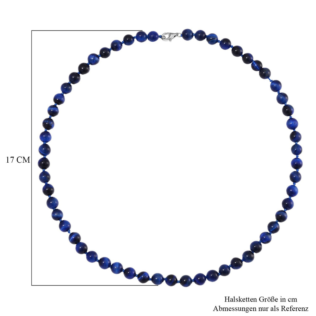 Blaue Tigerauge Halskette ca. 50 cm 925 Silber rhodiniert ca. 208.50 ct