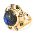 GP Italienische Garten Kollektion - Labradorit, Natürlicher Chromdiopsid Ring 925 Silber 750 Gelbgold Vermeil (Größe 17.00) ca. 13.06 ct