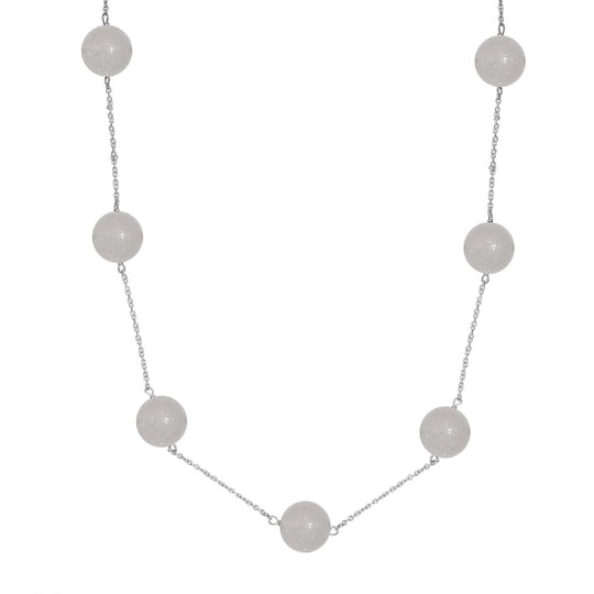 Grüner Quarz Station Style Halskette ca. 50 cm 925 Silber rhodiniert ca. 25.00 ct