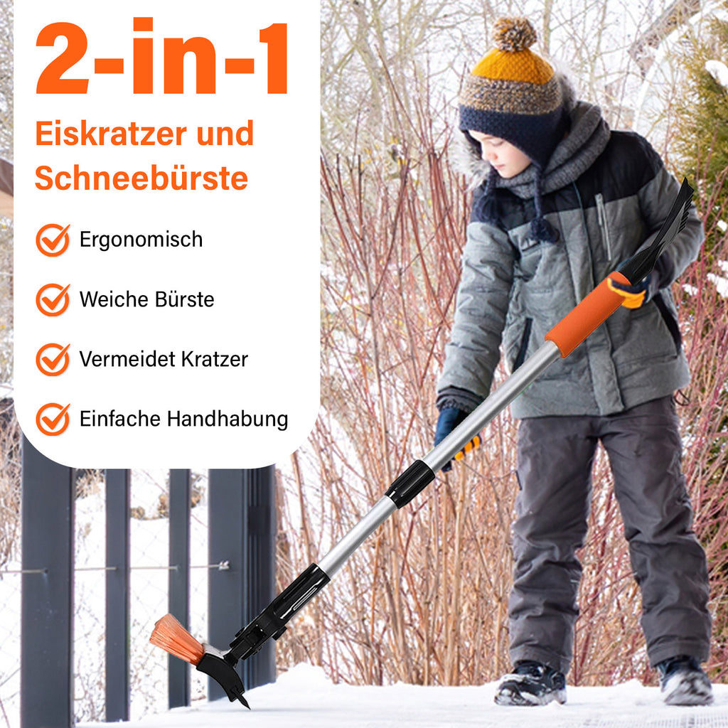 Ausziehbare Schneebürste mit verlängerbarem Griff, 80-114 cm, drehbarer Bürstenkopf, Schneeschaufel und Eiskratzer, robustes Design