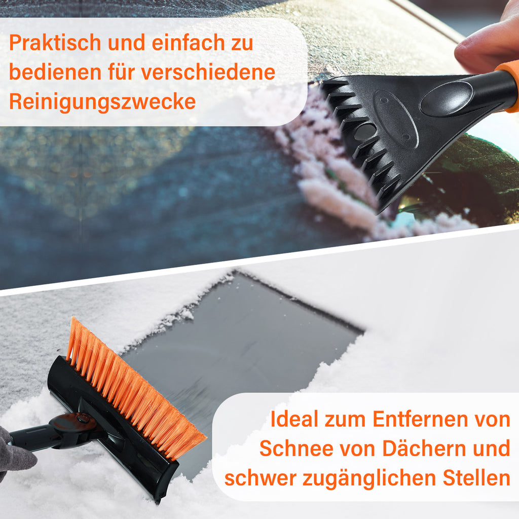 Ausziehbare Schneebürste mit verlängerbarem Griff, 80-114 cm, drehbarer Bürstenkopf, Schneeschaufel und Eiskratzer, robustes Design