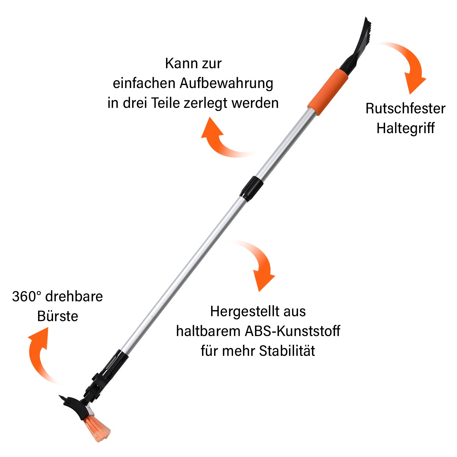 Ausziehbare Schneebürste mit verlängerbarem Griff, 80-114 cm, drehbarer Bürstenkopf, Schneeschaufel und Eiskratzer, robustes Design