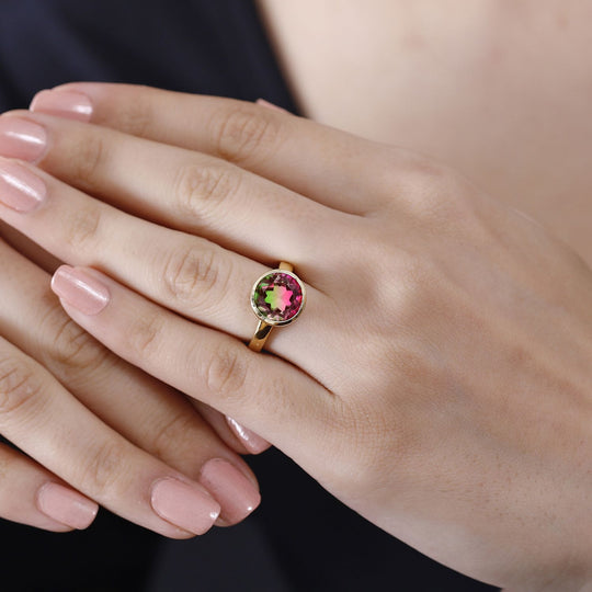 Wassermelonen Quarz Triplette Ring 925 Silber vergoldet ca. 4,23 ct