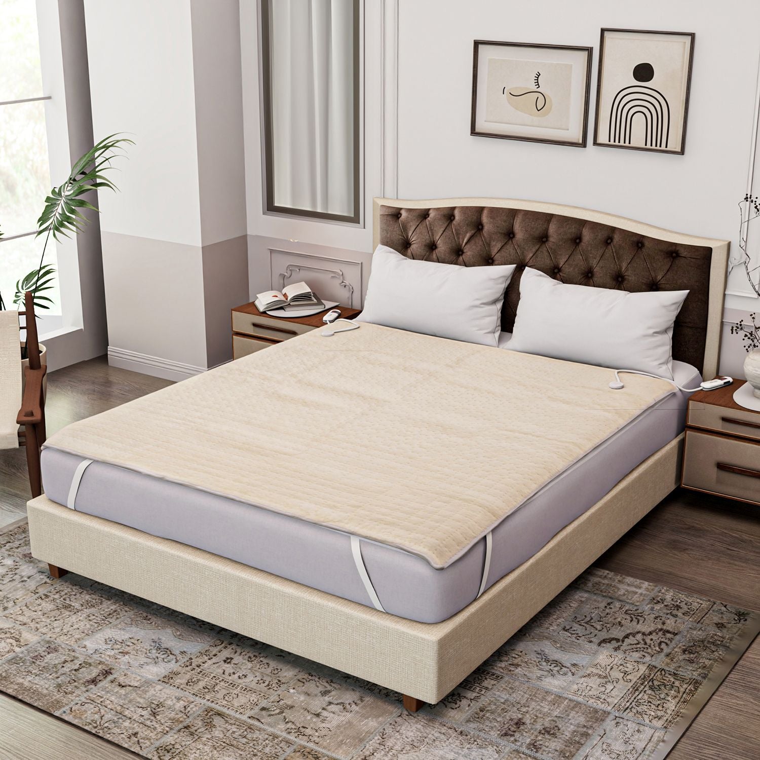 Elektrische Unterdecke, 160x160cm - 280 GSM Fleece-Oberseite, 400 GSM Polymer-Unterseite, geeignet für 230 V Steckdosen, 9 Heizstufen mit automatischem Timer, weiß