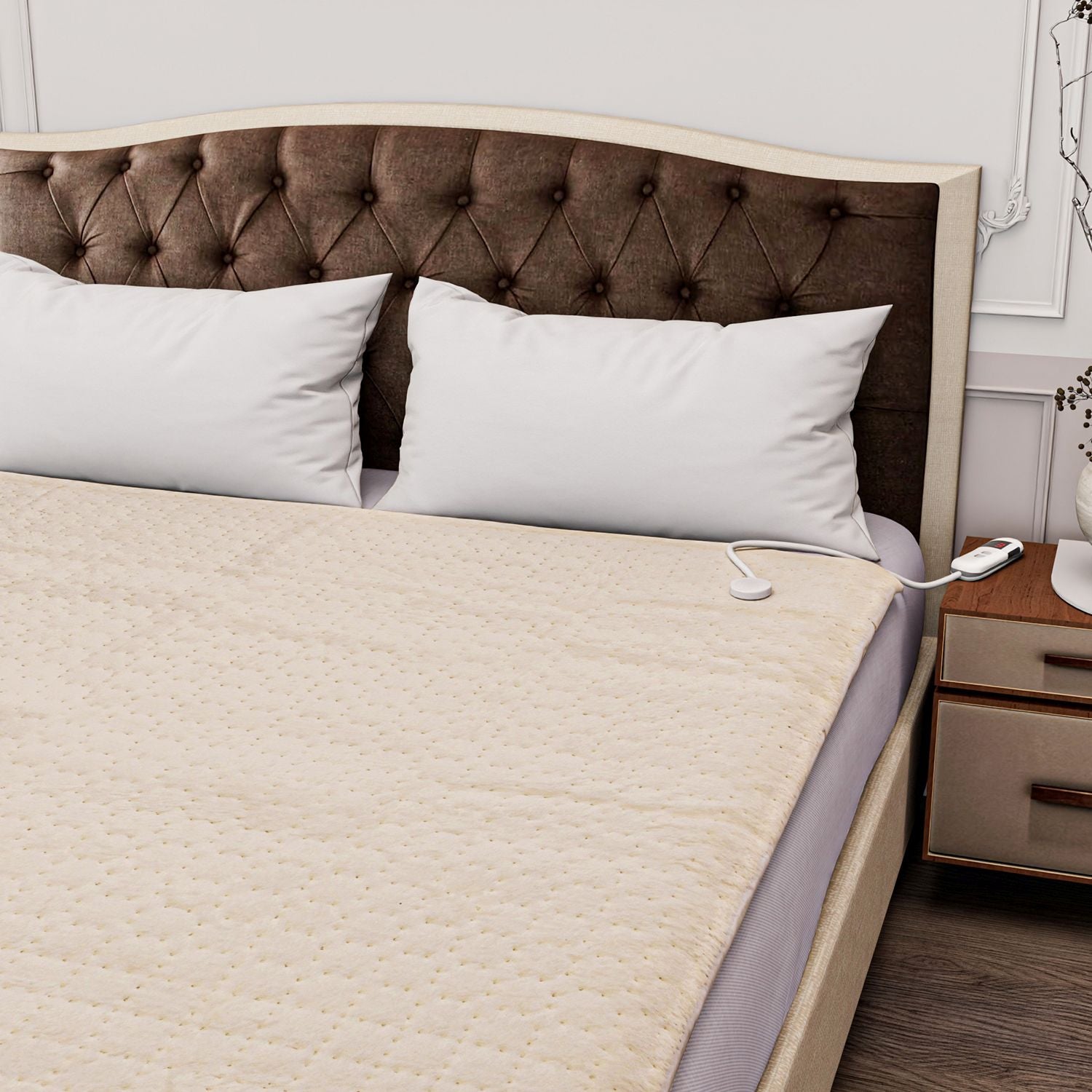 Elektrische Unterdecke, 160x160cm - 280 GSM Fleece-Oberseite, 400 GSM Polymer-Unterseite, geeignet für 230 V Steckdosen, 9 Heizstufen mit automatischem Timer, weiß