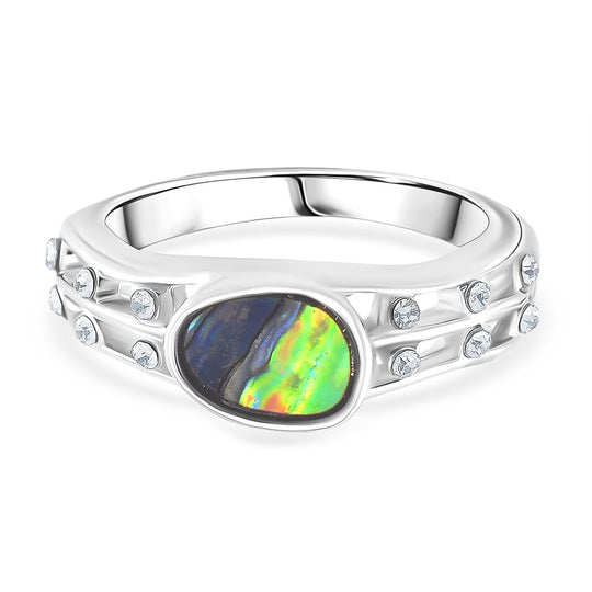 Abalone Muschel, Weißer Kristall Ring (Größe 17.75)
