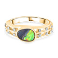 Abalone Muschel, Weißer Kristall Ring, goldfarben (Größe 17.00)