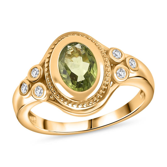 Natürlicher Peridot, Weißer Zirkon Ring Messing ca. 1.36 ct