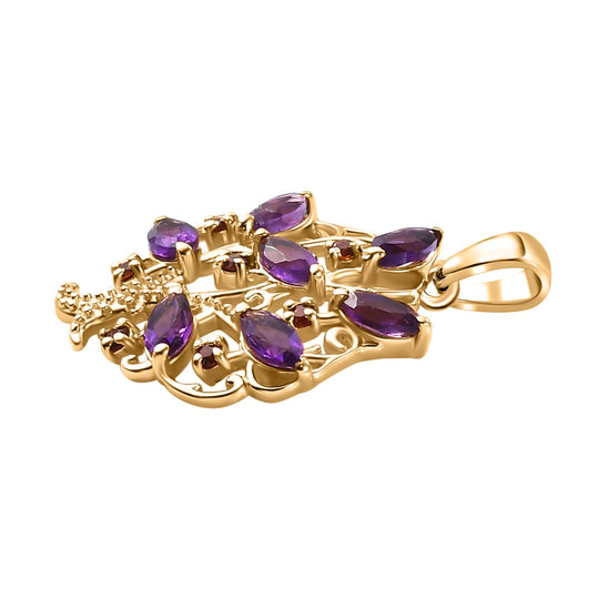 Afrikanischer Amethyst, Roter Granat Anhänger 925 Silber 750 Gelbgold Vermeil ca. 1.18 ct