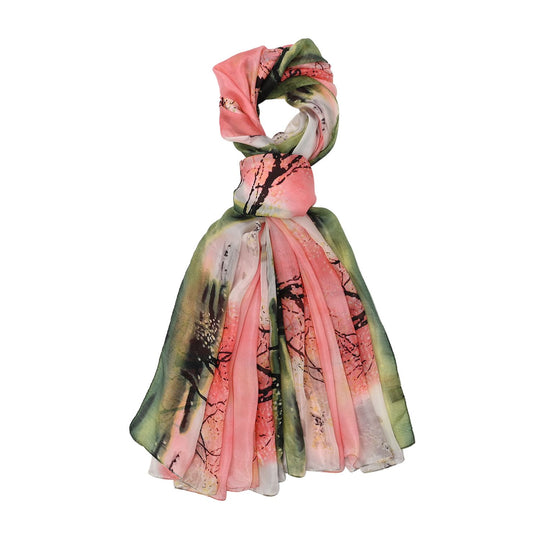 LA MAREY printed 100% mulberry silk scarfMaterial:100% Mulberry silk size:110cm*180cmWeight : 50gpink and floral