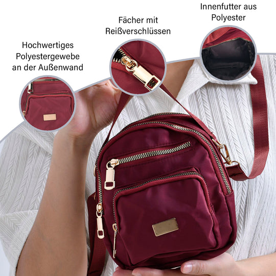 Kompakte Umhängetasche mit RFID-Schutz, 4 Außenfächern, verstellbarem Gurt, 16x5x19 cm, grün