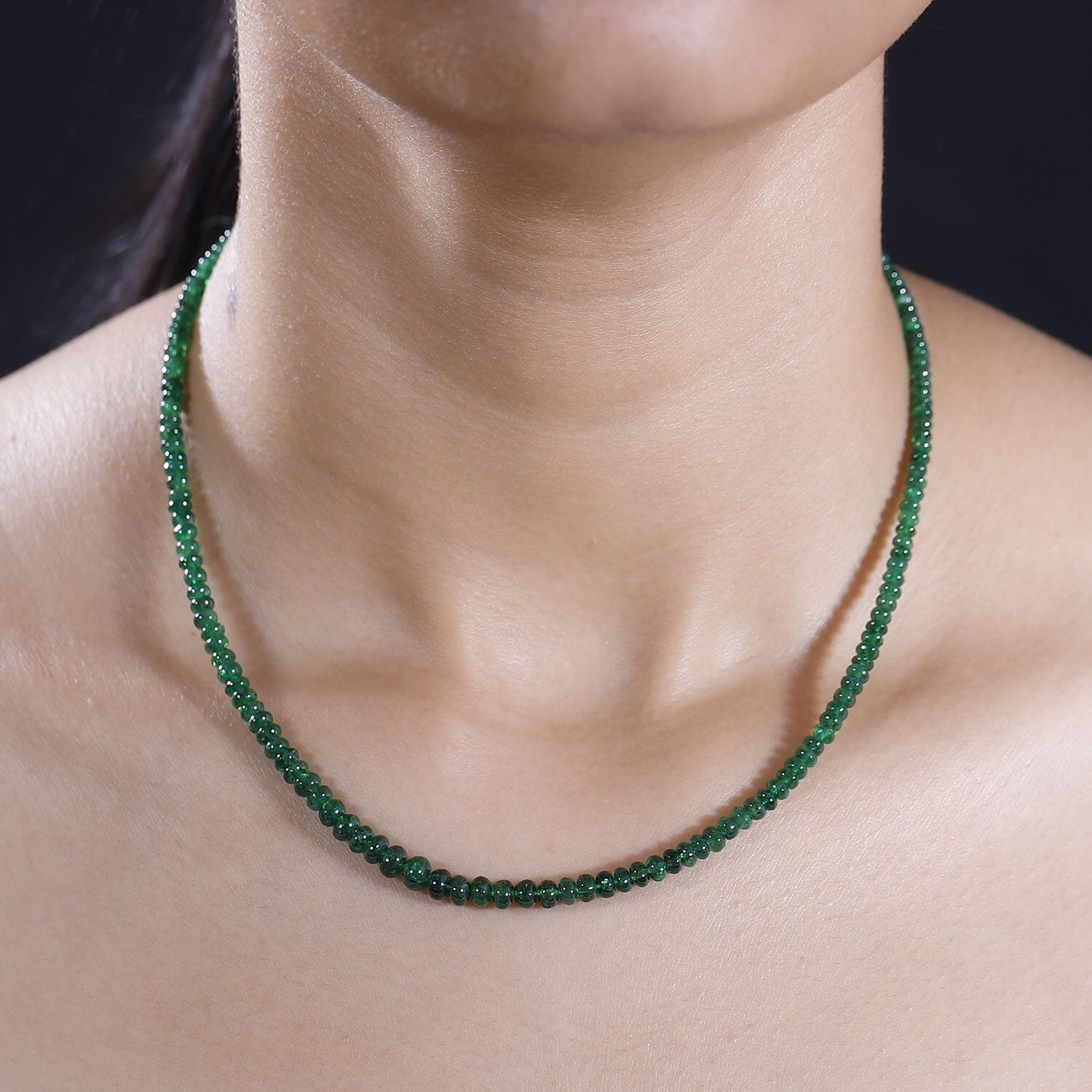 AAAA Tsavorite Granat Halskette ca. 45 cm + 5 cm Extender, 950 Platin ca. 50,00 ct.