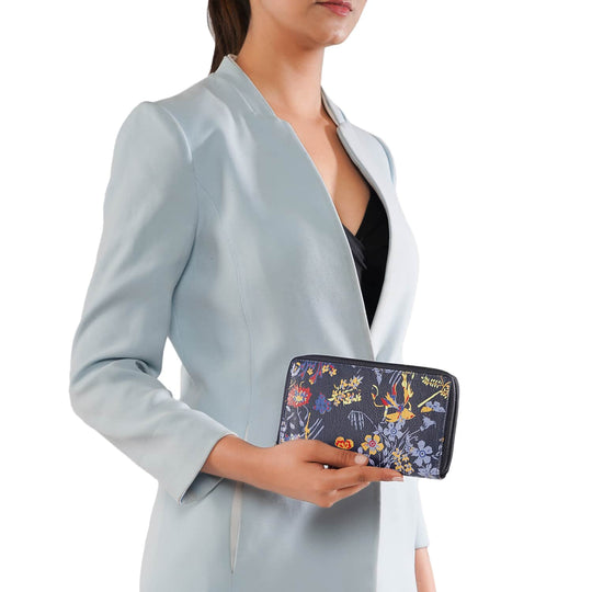 CLOSE OUT - UNION CODE: Brieftasche und RFID schutz, 19x12 cm, Blumenmuster, braun