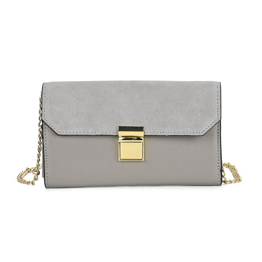 Clutch aus 100% echtem Leder mit RFID Schutz, Größe 20x10 cm, Grau