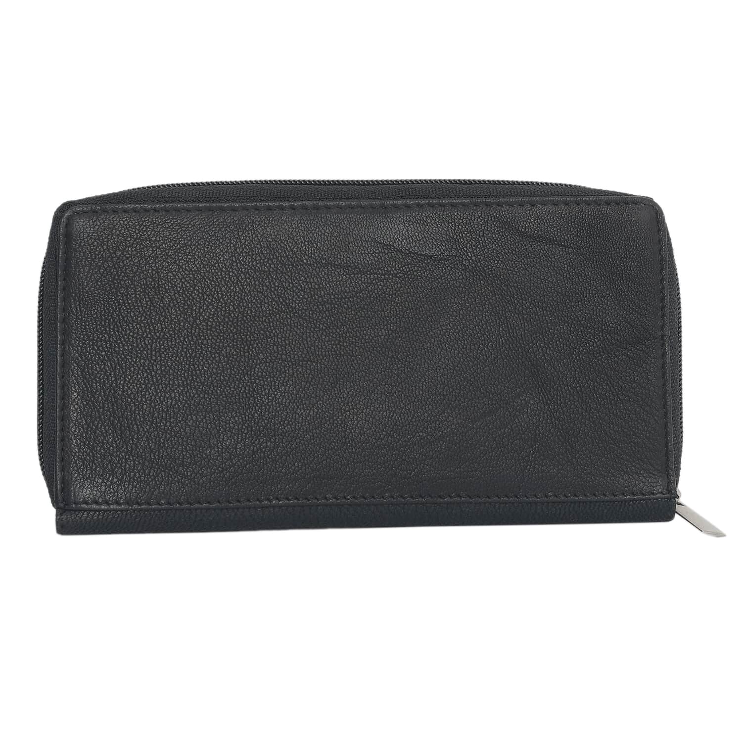 CLOSE OUT - UNION CODE: 100% Echtleder Brieftasche mit Krokoprägung und RFID schutz, 19x12 cm, schwarz