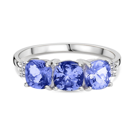 Tansanit, Weißer Diamant Ring 925 Silber (Größe 20.00) ca. 1,76 ct