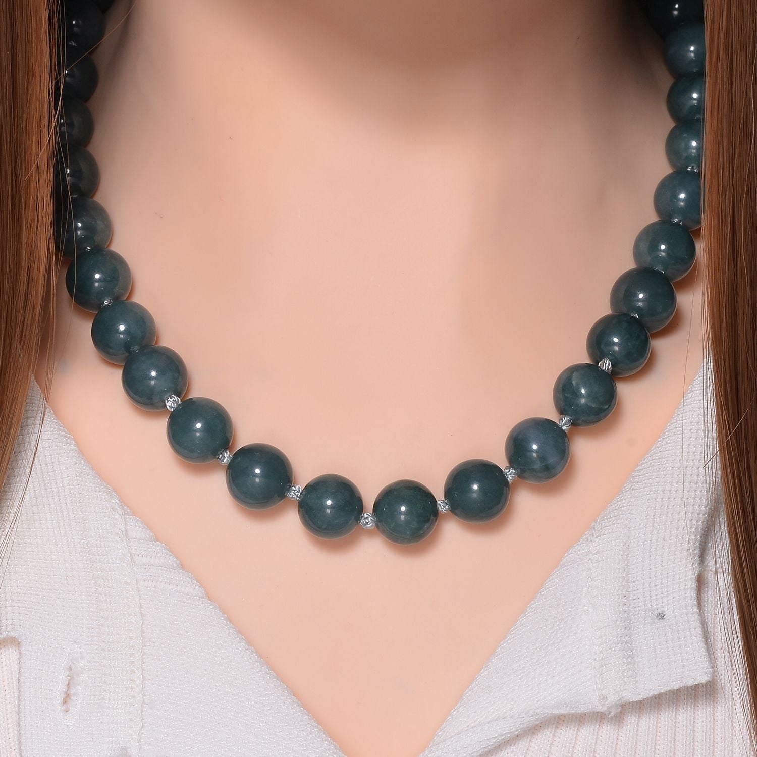EXTREM SELTEN - Natürlicher Olmek Jadeit Halskette ca. 50 cm 925 Silber rhodiniert ca. 620.00 ct
