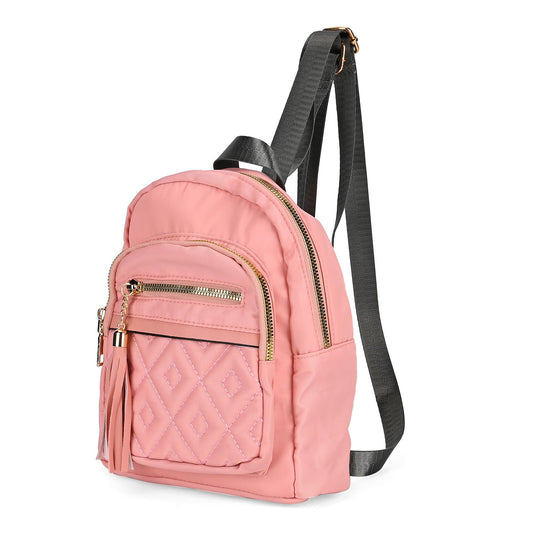 Moderner Rucksack in Steppoptik - Leicht, mit 3 Reißverschlusstaschen und gepolsterten Schulterriemen,  18 x 9 x 24 cm, Khaki