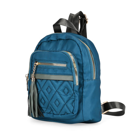 Moderner Rucksack in Steppoptik - Leicht, mit 3 Reißverschlusstaschen und gepolsterten Schulterriemen,  18 x 9 x 24 cm, Khaki