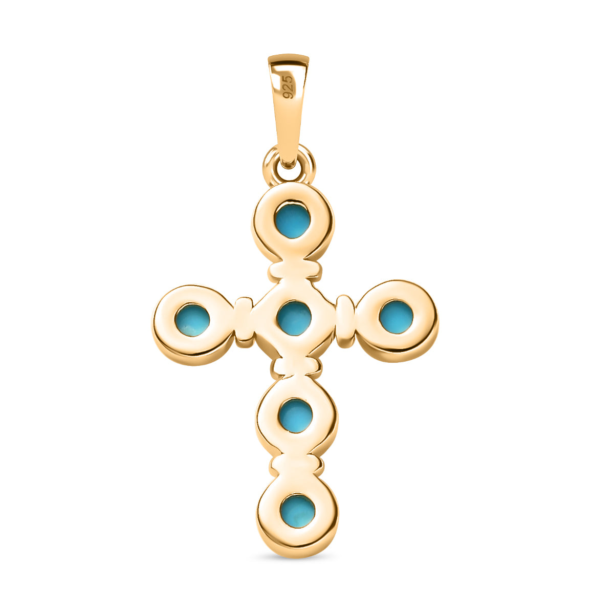 AA Amerikanischer, natürlicher Sleeping Beauty Türkis Kreuz Anhänger, 925 Silber 750 Gelbgold Vermeil ca. 0.72 ct