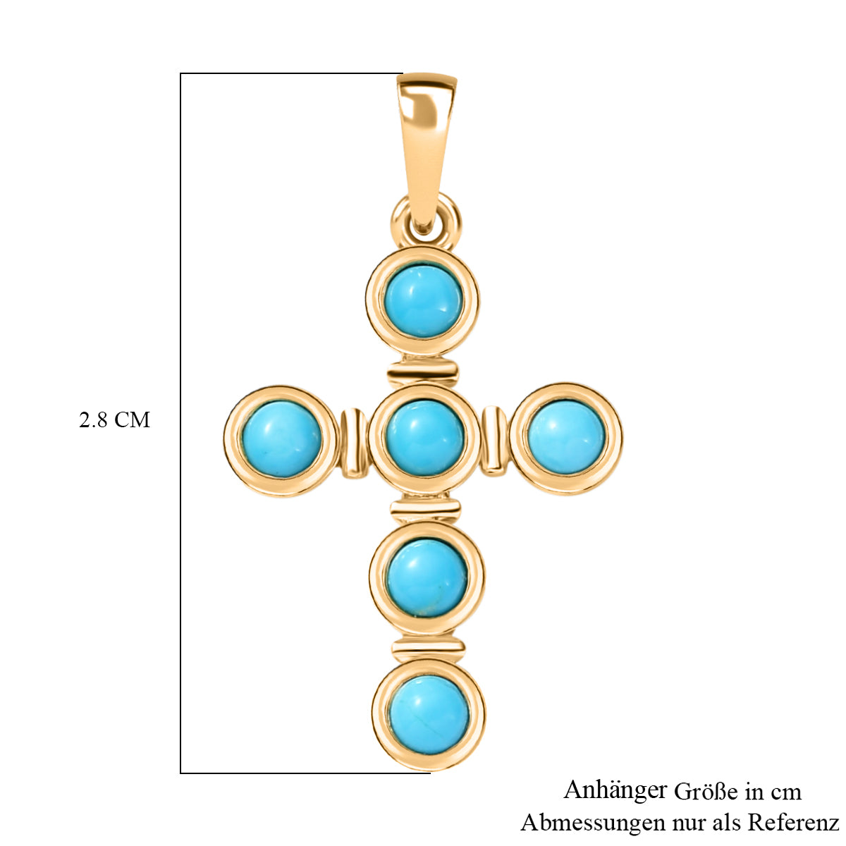 AA Amerikanischer, natürlicher Sleeping Beauty Türkis Kreuz Anhänger, 925 Silber 750 Gelbgold Vermeil ca. 0.72 ct