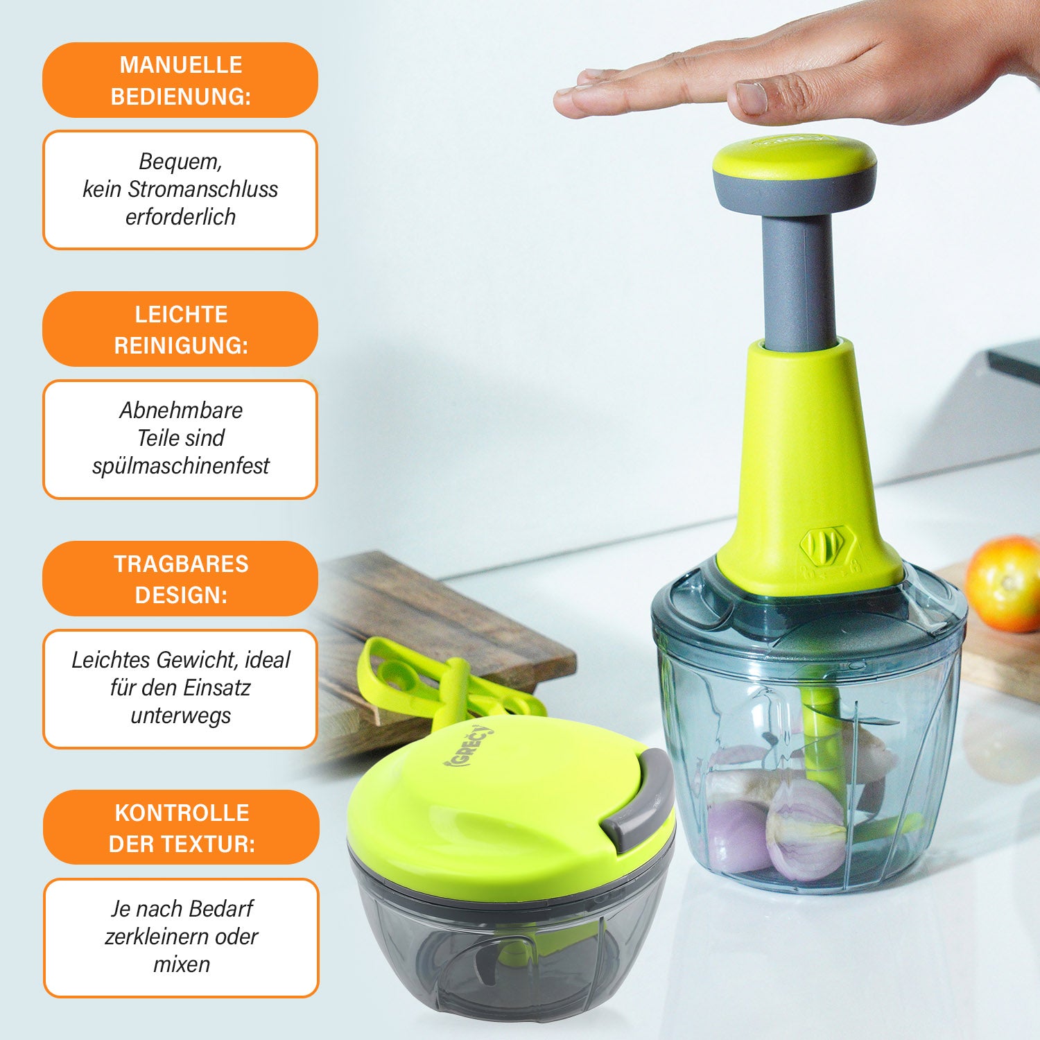 2-in-1 Mulit-Zerkleinerer und Mixer, 1200ml Kapazität, Grün