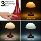 Designerlampe: Kabellos dimmbare Pilz-Tischlampe mit 3 Lichteinstellungen, weiß