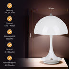 Designerlampe: Kabellos dimmbare Pilz-Tischlampe mit 3 Lichteinstellungen, weiß