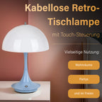 Designerlampe: Kabellos dimmbare Pilz-Tischlampe mit 3 Lichteinstellungen, weiß