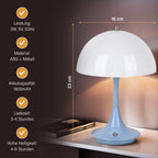Designerlampe: Kabellos dimmbare Pilz-Tischlampe mit 3 Lichteinstellungen, weiß