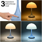 Designerlampe: Kabellos dimmbare Pilz-Tischlampe mit 3 Lichteinstellungen, weiß