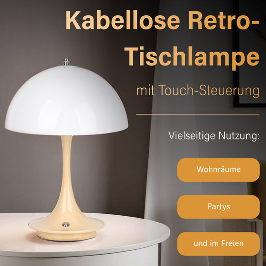 Designerlampe: Kabellos dimmbare Pilz-Tischlampe mit 3 Lichteinstellungen, weiß