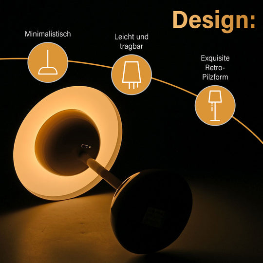 Kabellose Tischlampe - Minimalistisches Pilzdesign, Touch-Steuerung, tragbar mit 1800mAh-Akku für 4-6 Stunden, inkl. Typ-C-Kabel,  16 x 30 cm, weinrot