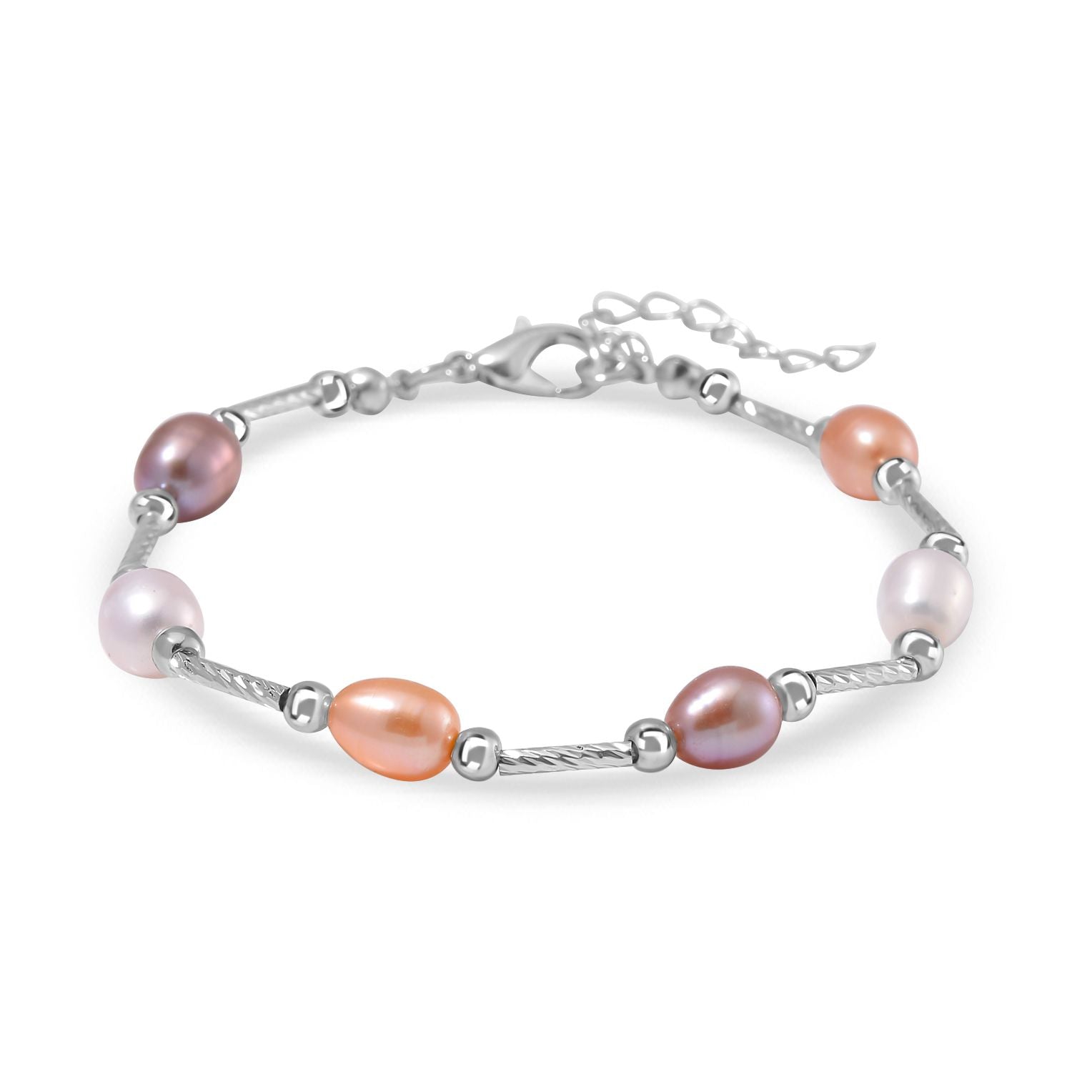 Mehrfarbiges Süßwasser Perle 19+5cm Armband, Messing