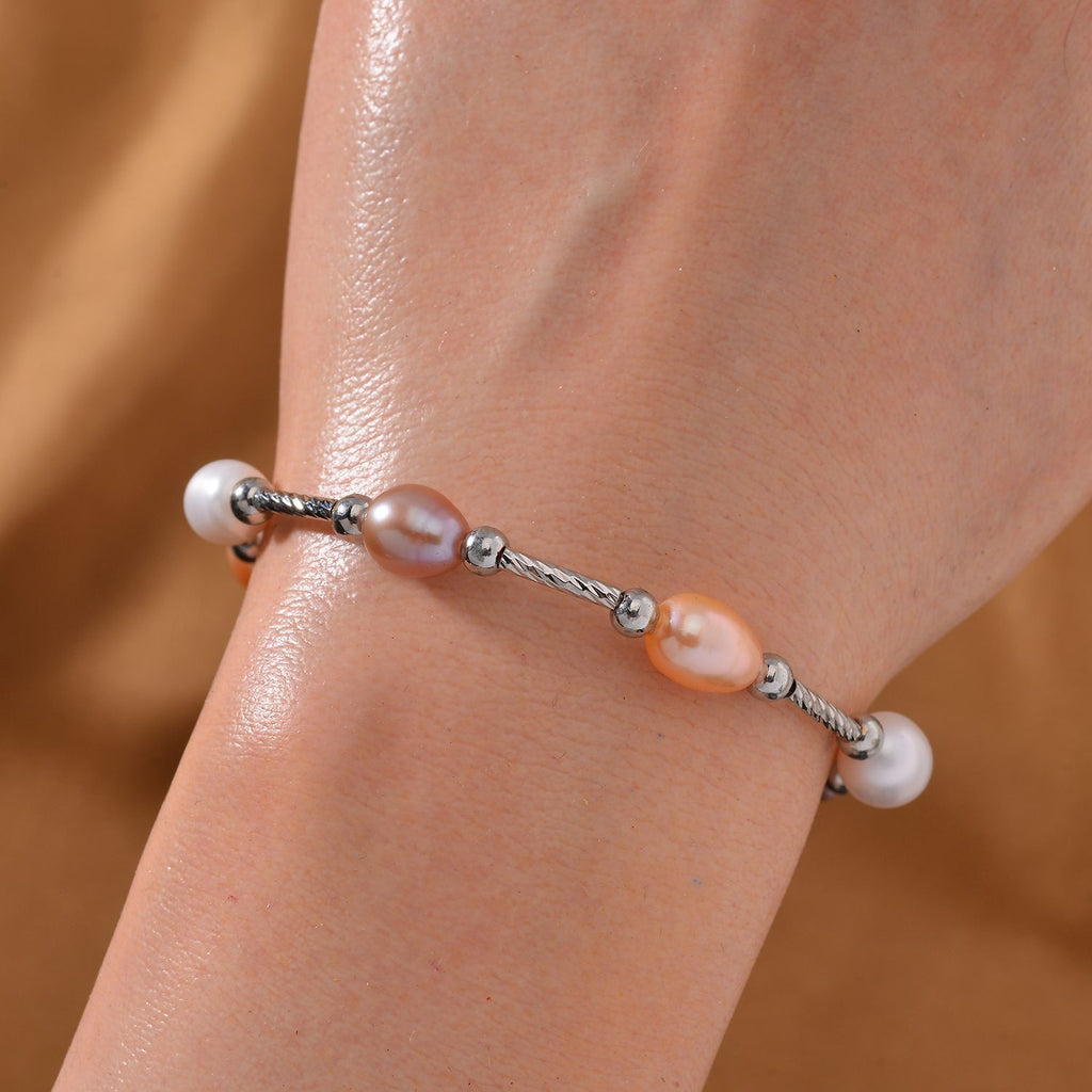 Mehrfarbiges Süßwasser Perle Armband, flexibel, Messing